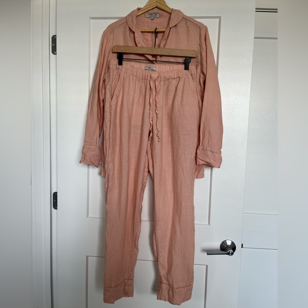 Serena & Lily 100% Linen Set Blush Pink Top & Pants Size S Coastal Resort Lounge - Picture 2 of 15